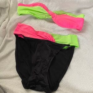 Vintage 90s Neon Pink and Green Bikini Set